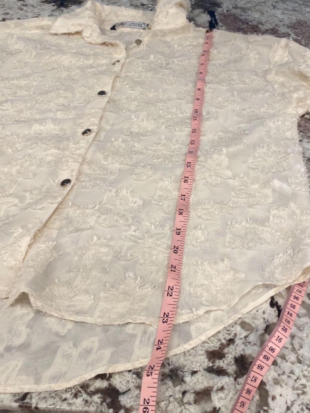 Zara Textured Floral Blouse Cream Ivory Button Front Romantic Boho Top Size M - Picture 7 of 9